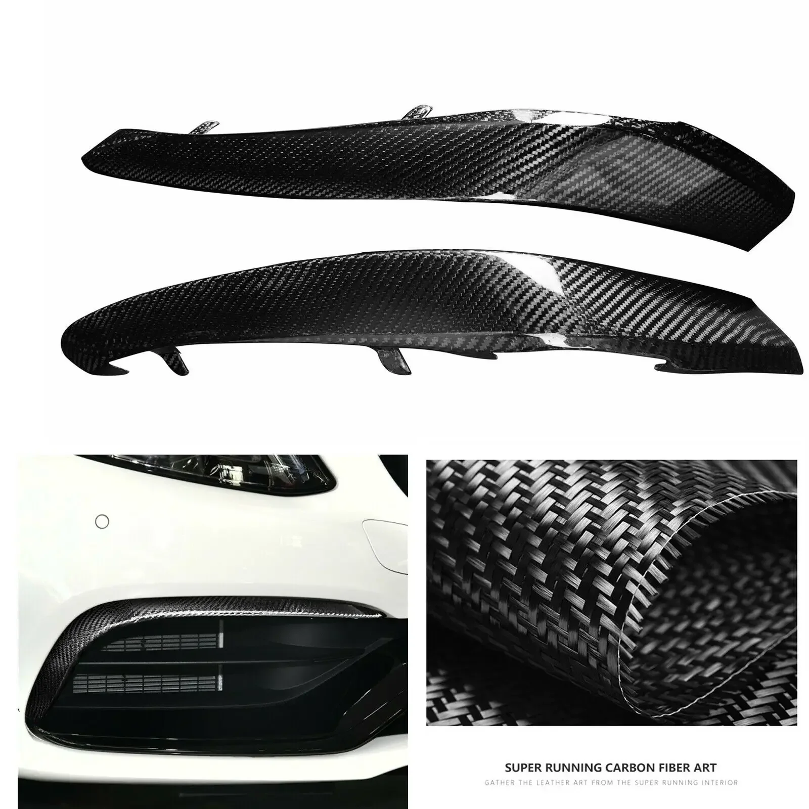 Front Fog Light Frame Spoiler Bumper Side Trim Carbon Fiber For Mercedes Benz W205 S205 C63 C63S AMG 2015-2021