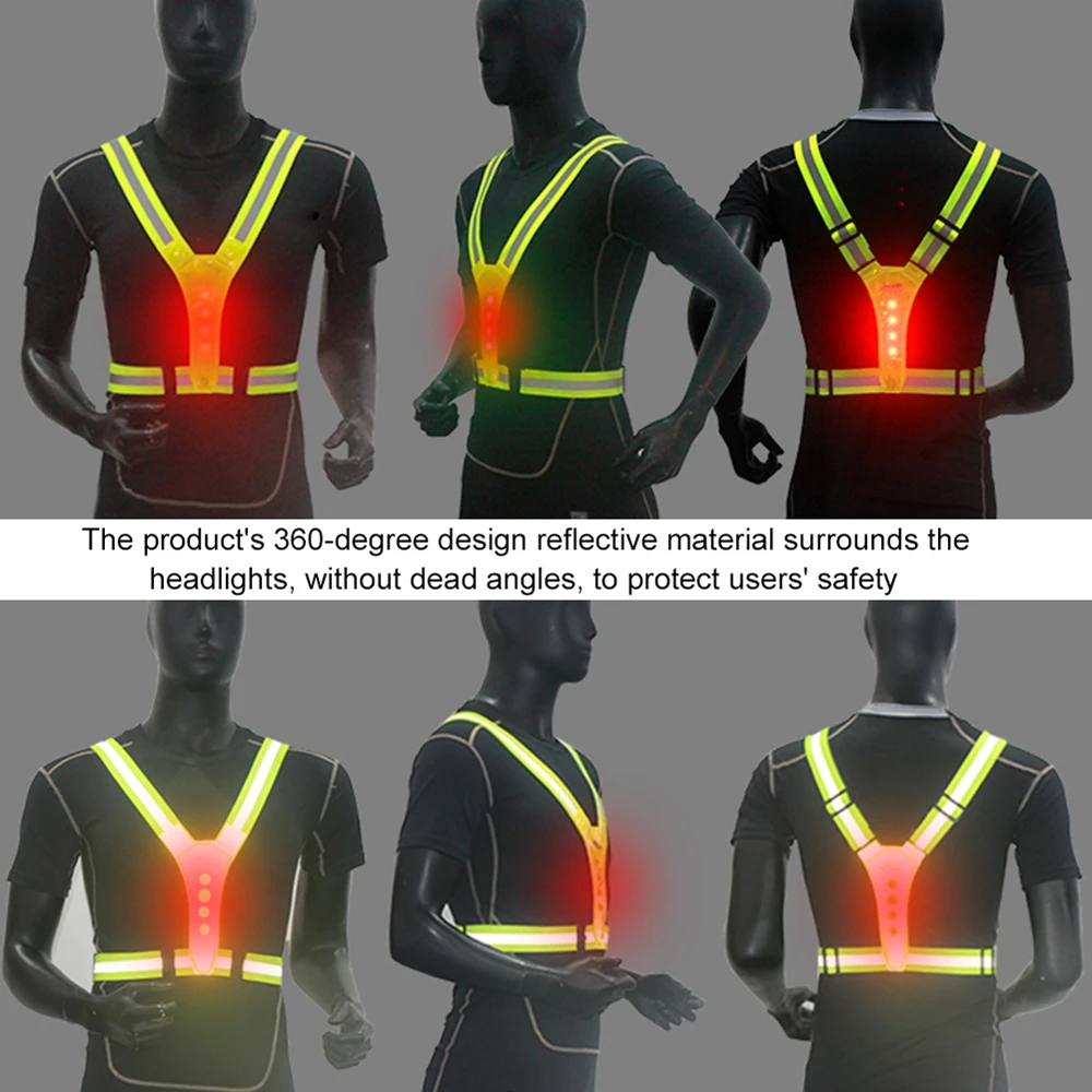 LED Light Reflective Vest Night Running Vest Adjustable Safety Reflective Vest Outdoor Cycling Vest Sports Warning Safety Vest