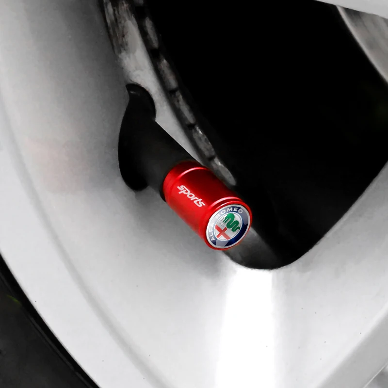 4PC Metal Car Valve Caps Wheel Tires Air Tyre Stem Caps Sport logo Cover For Alfa Romeo Sportiva Stelvio Giulia Auto accessories