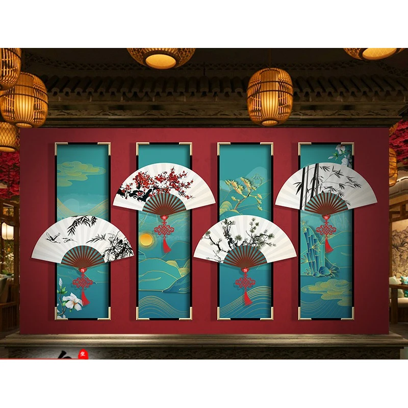 Customized products 3d New Chinese style fan antique photography background wall hot pot shop barbecue shop wallpaper restaurant