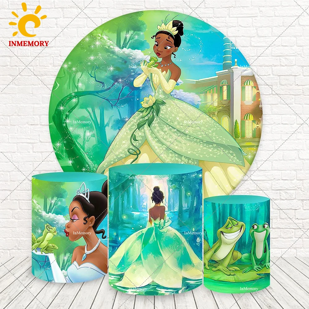 The Princess and Frog Round Backdrop Cover for Girl Birthday Party Decoration Cartoon Tiana Background Table Cylinder Cover