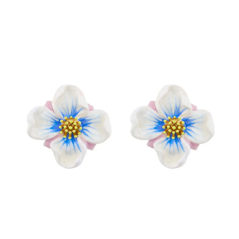 

New French Light Luxury Dogwood Flower Stud Earrings Hand-painted Enamel Earrings for Women Niche Design Fresh Elegant Earrings