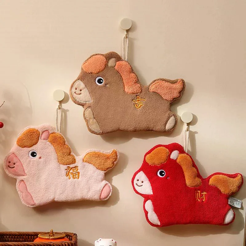 

Полотенца, китайский Новый год 2026, ручная мультяшная впитывающая весенняя праздничная быстросохнущая подвесная ткань с милой лошадью