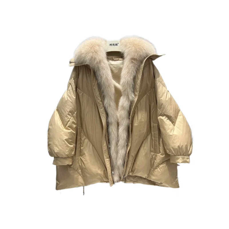 High imitation fox fur collar loose fur cloak type pregnant women's down jacket amine fat sister plus size down jacket