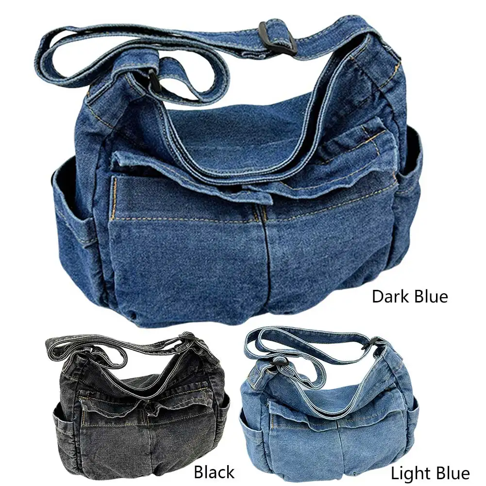 

Women Vintage Messenger Bag Large Capacity Denim Daily Tote Bag Adjustable Strap Trendy Carrying Bag Multifunction Chic Hobo Bag