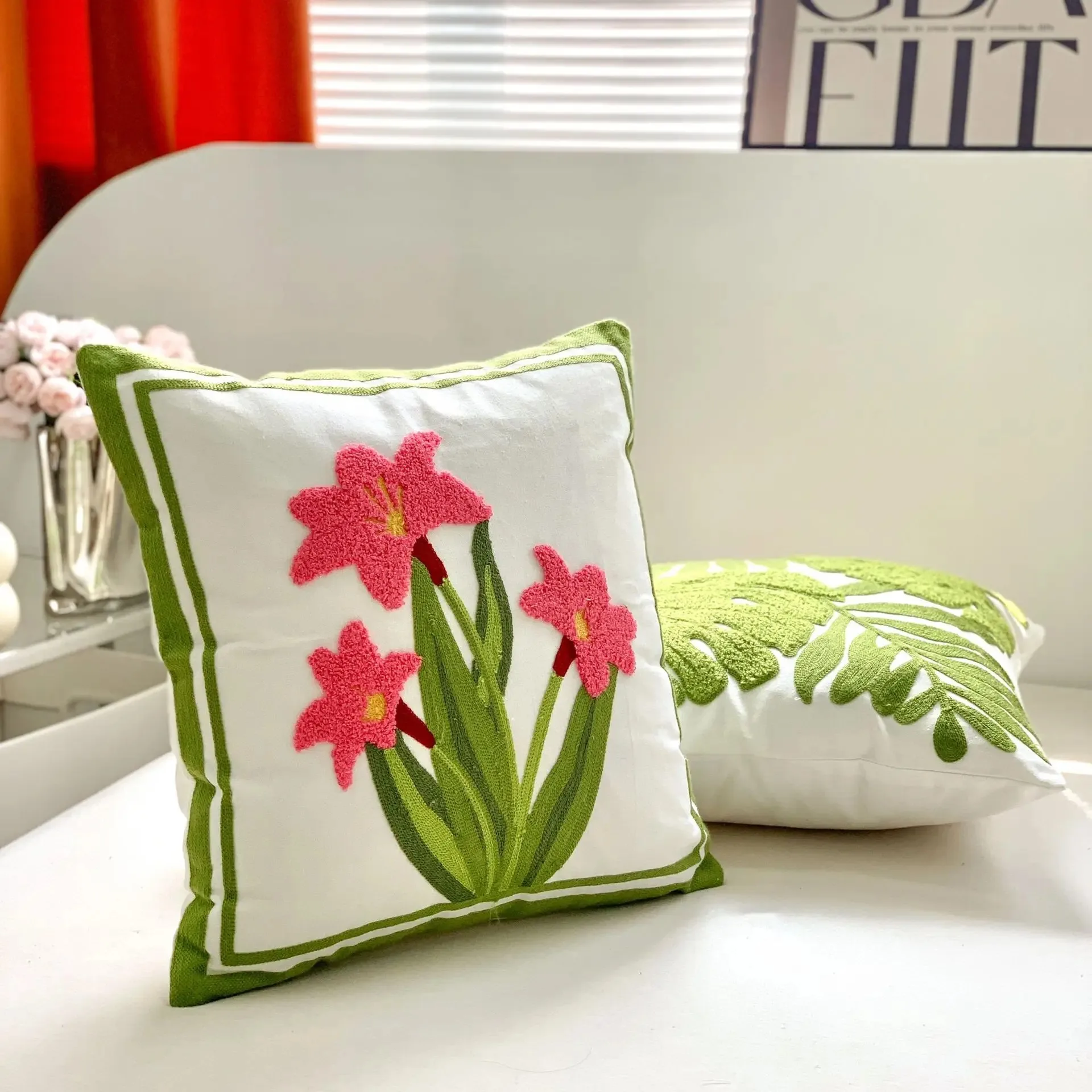 Tulpe Plüsch Kissen bezug minimalist ische einfache Sofa Stempel Taille Kissen bezug Wohnkultur bestickte Kissen bezug 45x45cm – Detail 5