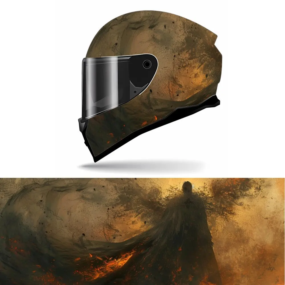 

Mysterious dark reaper in desert flames motorcycle vinyl wraps helmet decal,self-adhesive waterproof helmet decoration,universal
