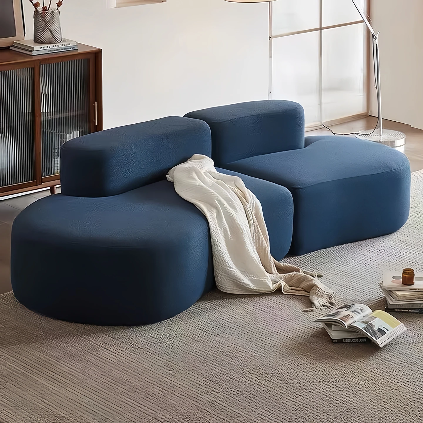 

Vacuum compression Nordic fabric sofa Italian minimalist small apartment living room pure sponge corner curved combination sofa