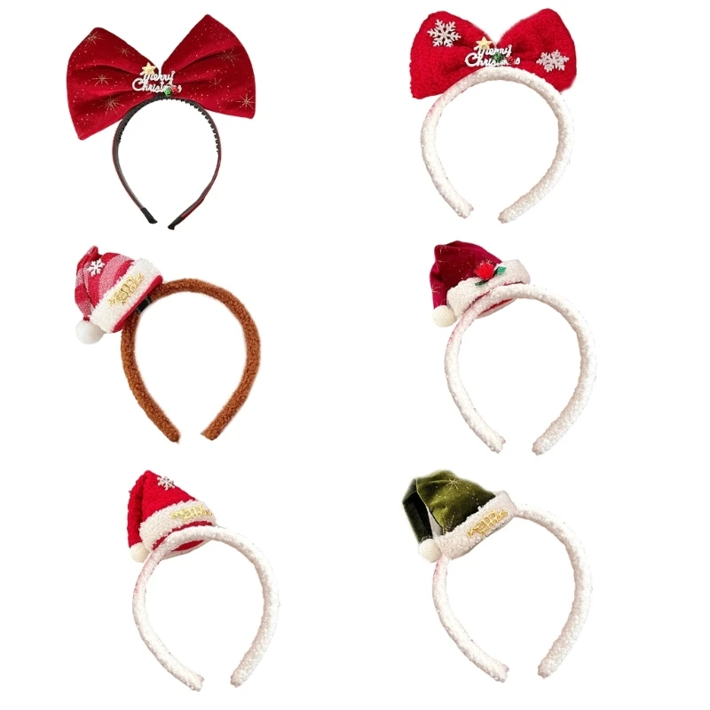 New Year Headband Photo Props Fun Headband Party Santa Hats Karaoke Party Hair Hoop Christmas Bows for Christmas Stage