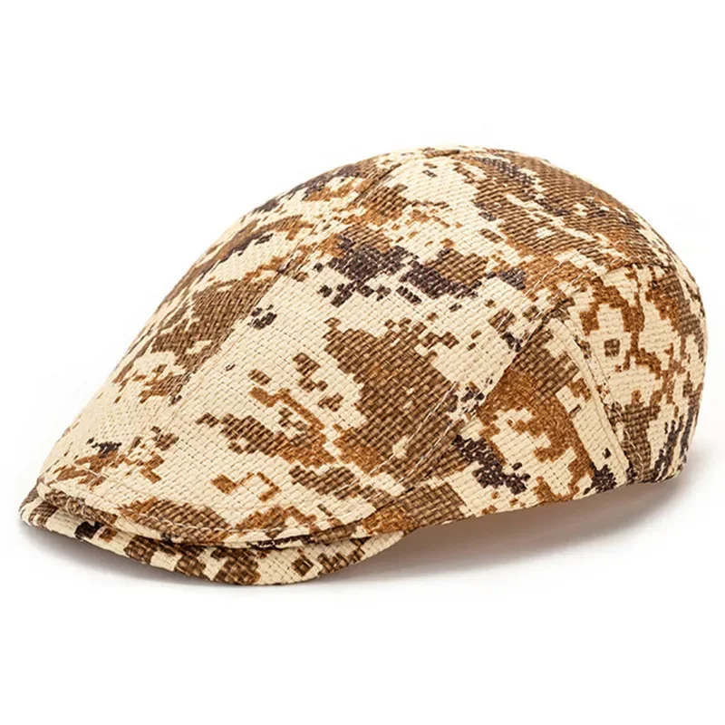 

New Summer Grass Woven Berets For Men And Women Fashion Retro Versatile Duck Tongue Cap Camouflage Leopard Print Party Hats