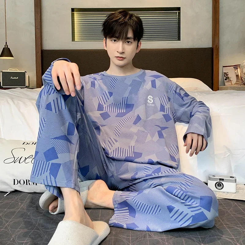 

New men's spring and autumn pure cotton new long-sleeved men's autumn large-size round neck autumn and winter loungewear suit