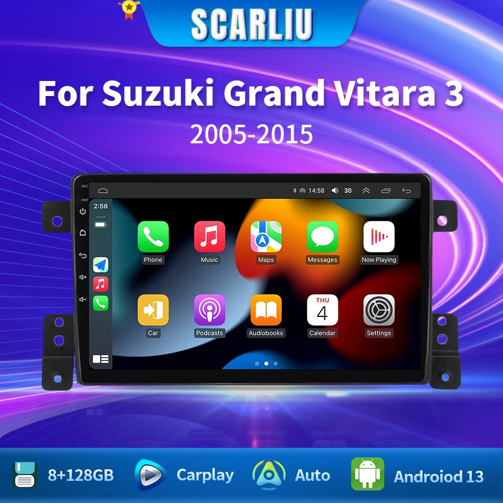 

SCARLIU Android 13 Carplay Car Radio for Suzuki Grand Vitara 3 2005 - 2015 Multimedia Player 2 Din Navigation GPS IPS Stereo DVD