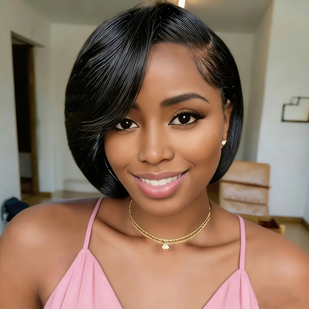 

13x4 lace short straight human hair wigs pixie cut wig daily part use remy wig for women black brown 99j pixie wig for women