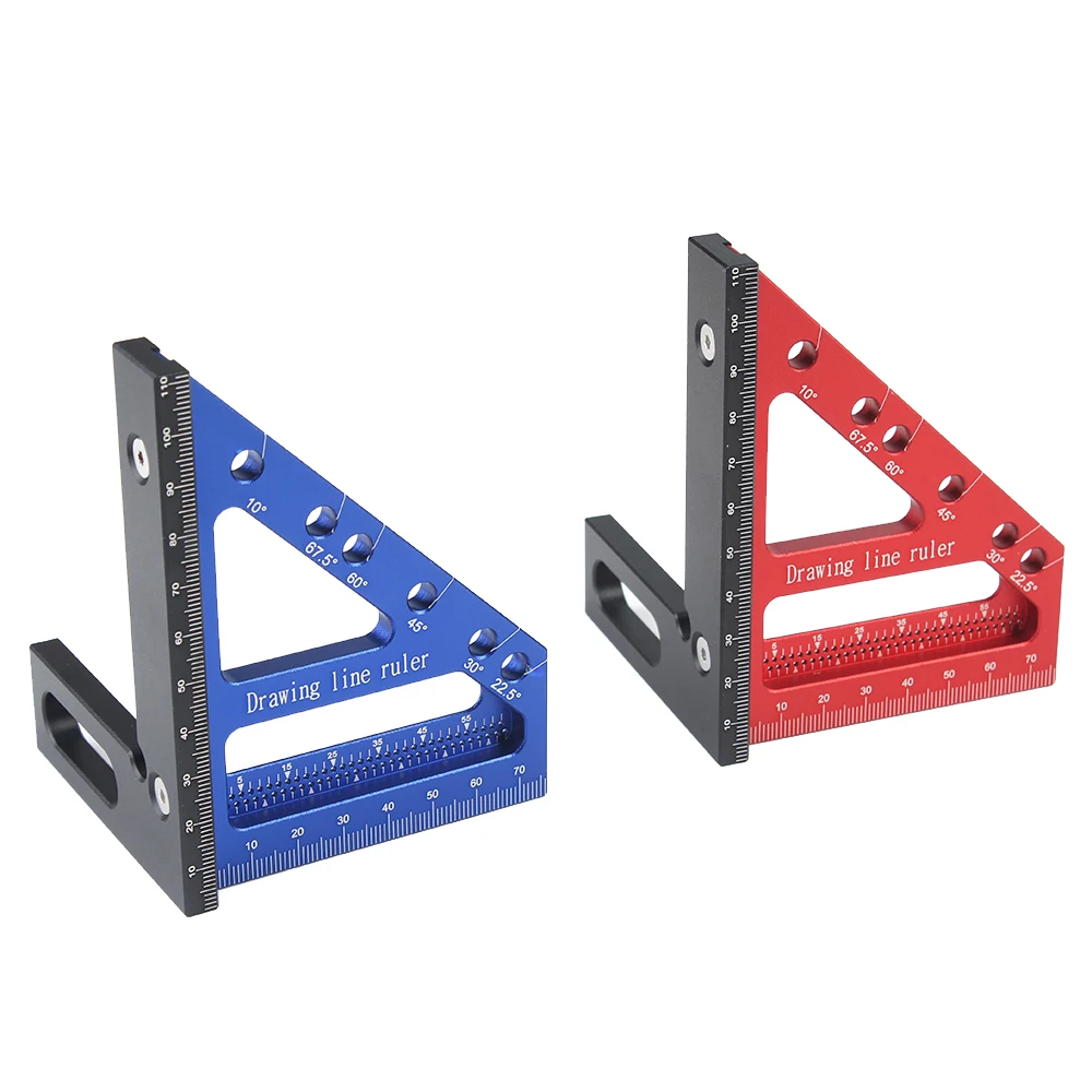 Regola di misurazione multi-angolo 3D Foro da 22,5-90 gradi Righello per tracciare Goniometro quadrato Linea di disegno Righello Triangolo mitra Righello