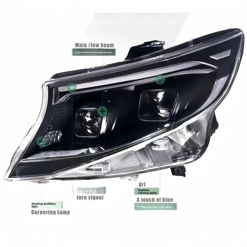 2025 New Design Headlight Headlamp for Mercedes Benz Vito Metris V250 V300 W447 W448 Upgrade to Dual Lens Headlamp Headlight