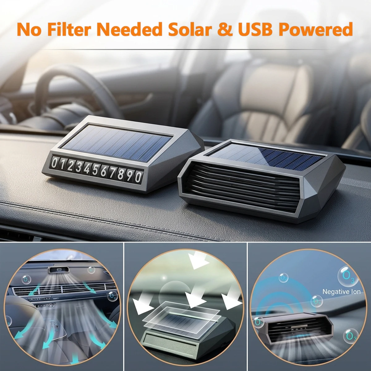 Solar Car Ozone Air Purifier Auto Vibration Sensor Start‑Stop Negative Ion Cleaner Remove Smoke Bad Odor Auto For Car Freshener view 6