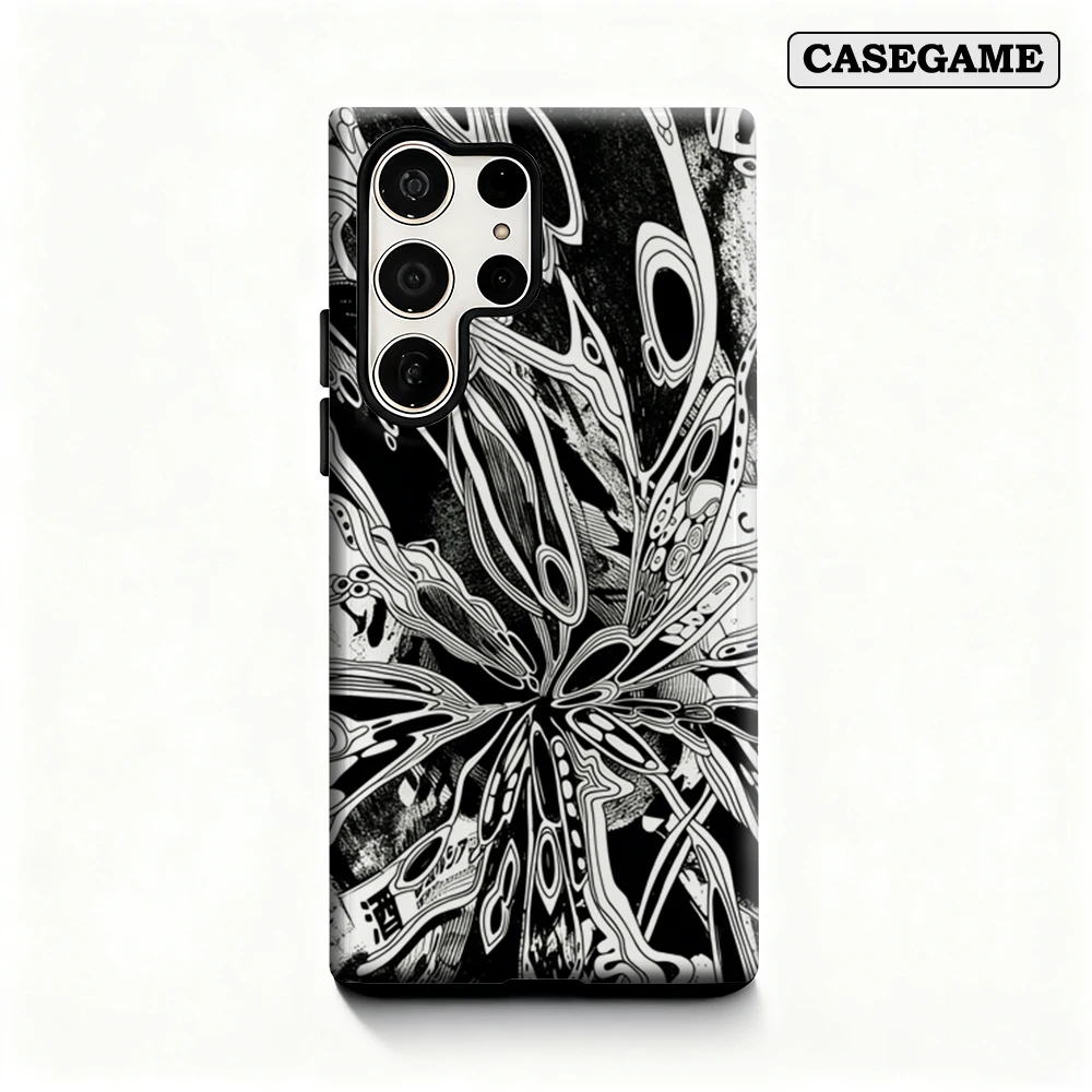 Casegame Phone Case for Samsung Galaxy S25 S26 Ultra S24 Ultra Plus Shockproof Double Layer Black White Abstract Butterfly Cover