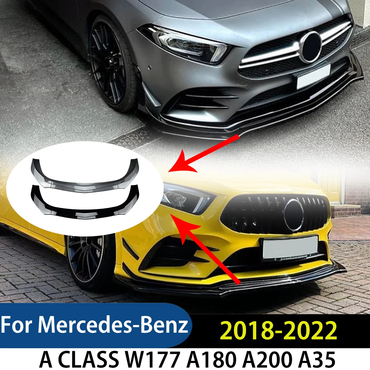 

Для Mercedes-Benz A CLASS W177 A180 A200 A35 2019-2022 AMG автомобильный передний бампер, спойлер, модификация, внешние аксессуары