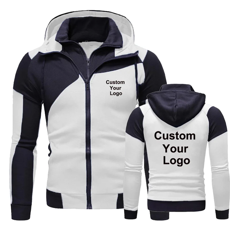 Hoodie Men Custom Your Logo Double Zipper Hoodie Jacket Winter Thicken Coat Hooded Sweatshirts Jacket Fashion Clothes