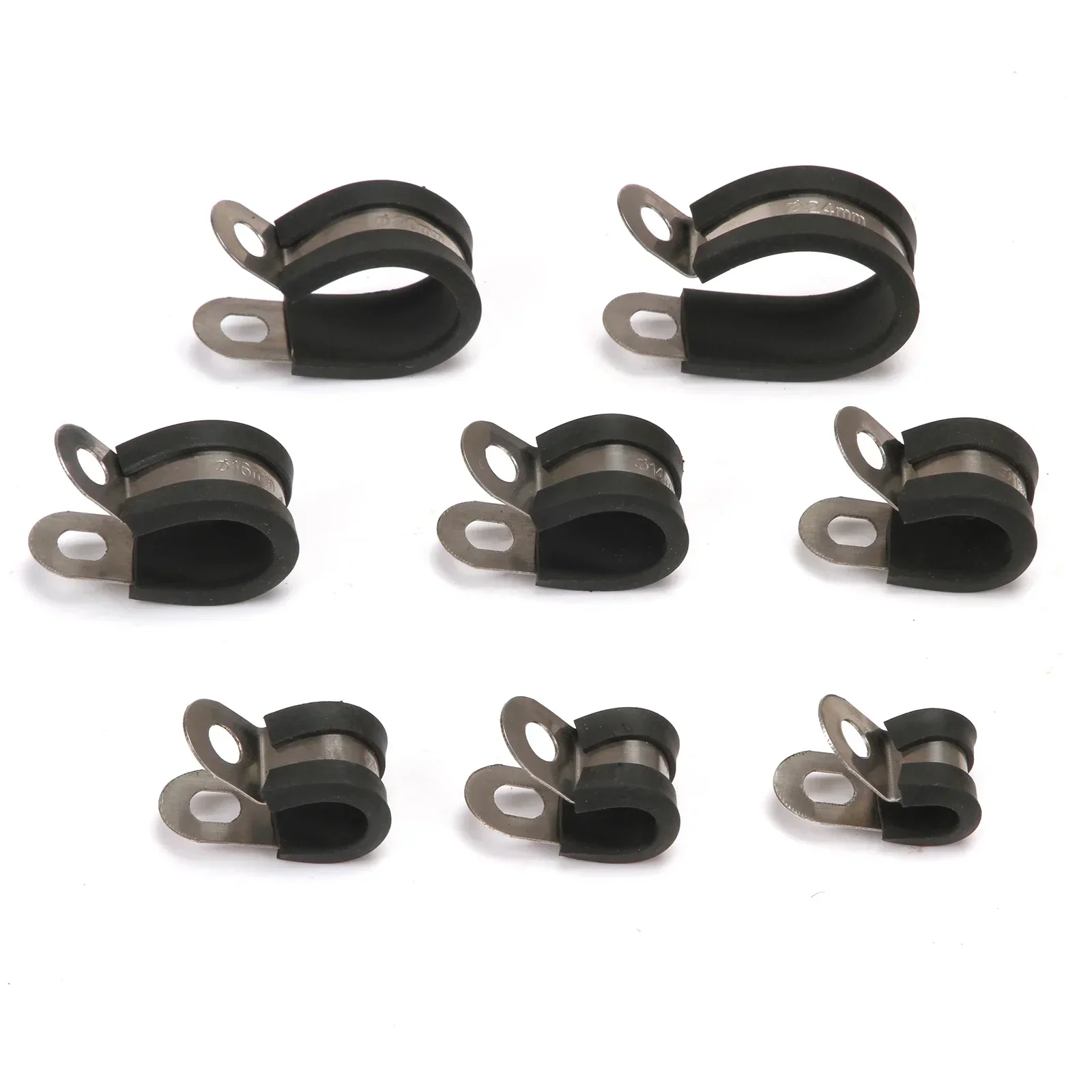 

10pc Rubber Lined P Clips Cable Mounting Hose Pipe Clamp Fixing Pipes Stainless Steel Hardware Fasteners 6/8/10/12/14/16/20/24mm