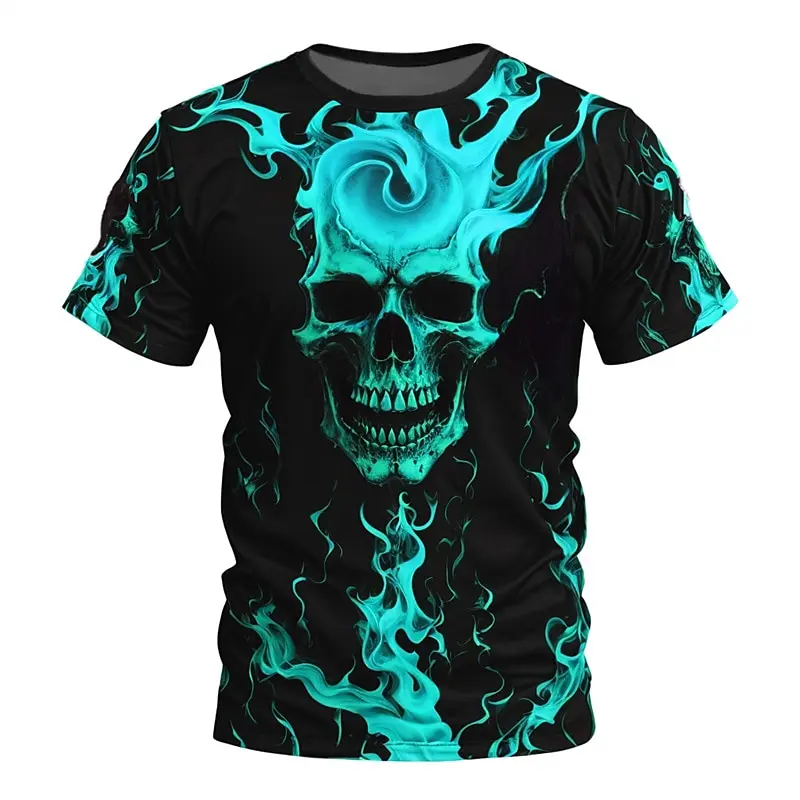 

Fashion 3D Flame Skull Print T Shirt For Men Hip Hop Trend Harajuku Streetwear Casual O-neck Short Sleeve Tees Summer Loose Tops