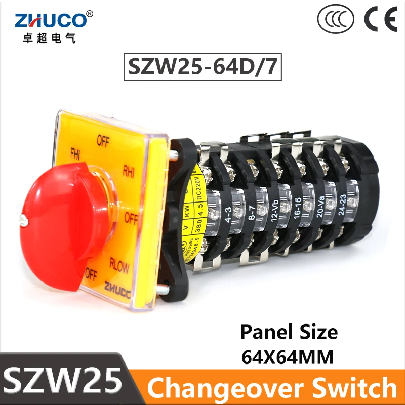 

ZHUCO SZW25-64D/7 25A 28 Screws Forward Reverse Fast Slow Speed Multi-Position Milling Machine Universal Changeover Cam Switch