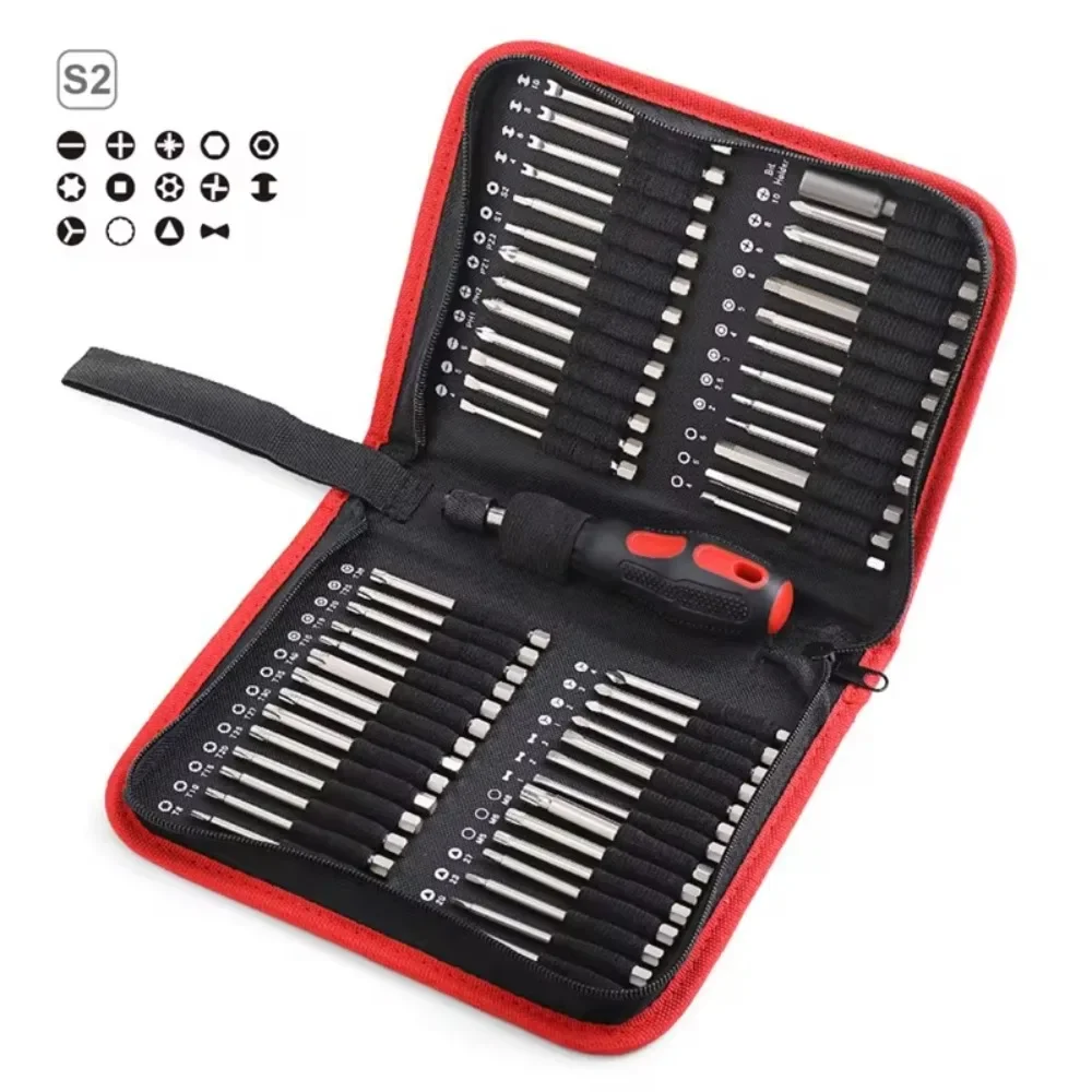 

55 Pieces/Set Repair Extra Long Bits Set S2 Steel HRC55-60 Cross Torx Star Hex Bit Magnetic Screwdriver 75mm Length Bag Packing
