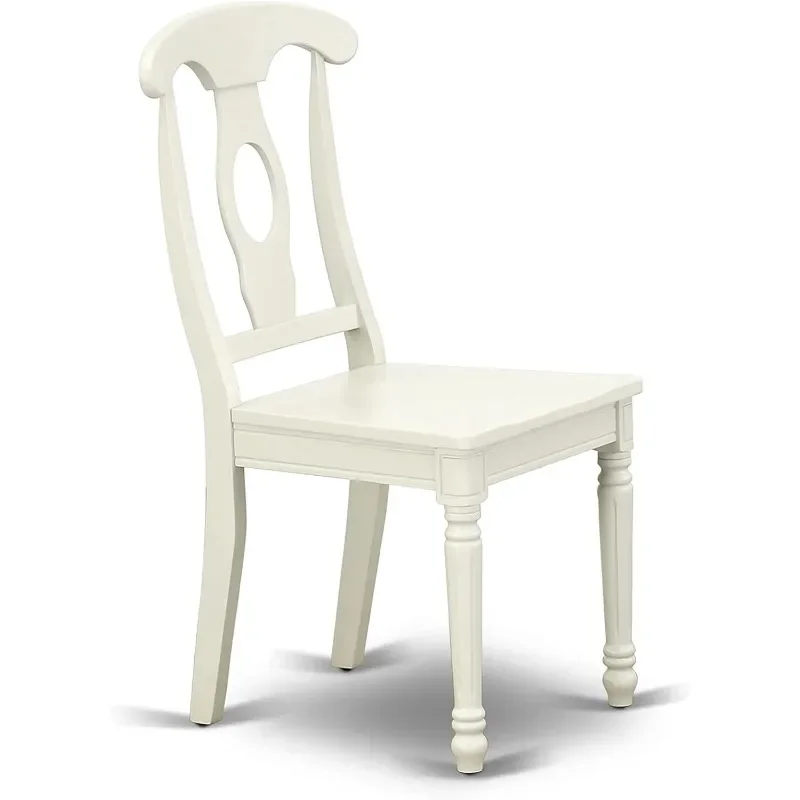 KEC-LWH-W-Sillas de comedor Kenley, asiento de madera maciza con respaldo de Napoleón, sillas de cocina, Juego de 2, lino blanco