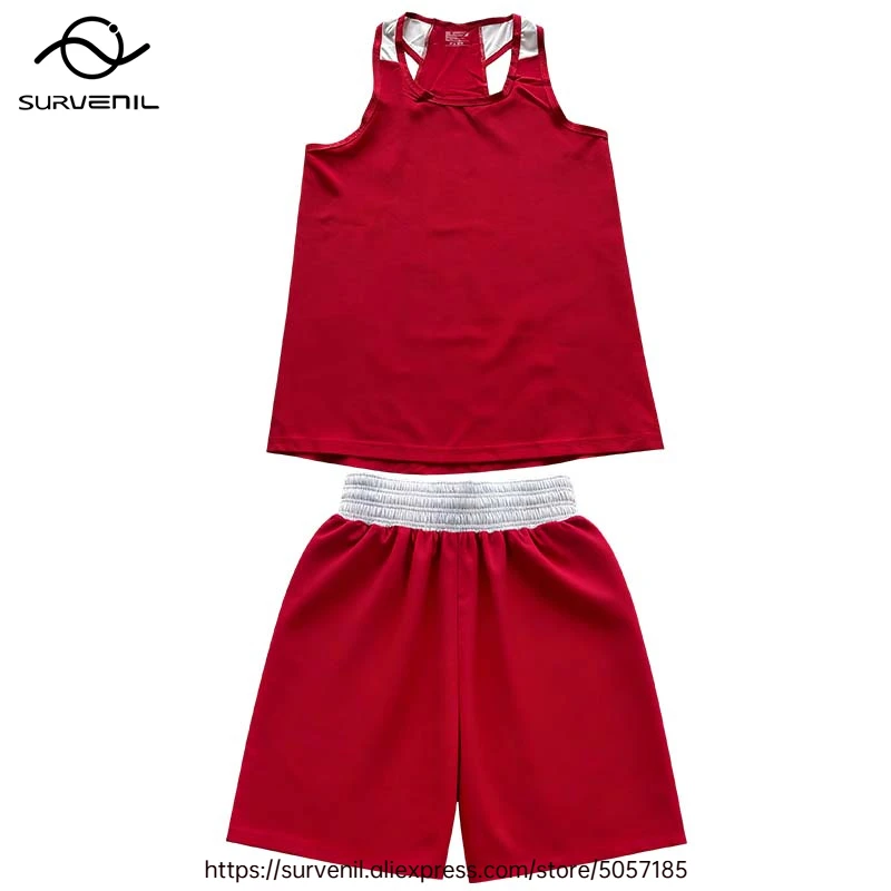 

Boxing Shorts and Singlet Set Men Women Kids Sanda Wushu Uniform Muay Thai Shorts BJJ MMA Kickboxing Training Pants and Top Suit