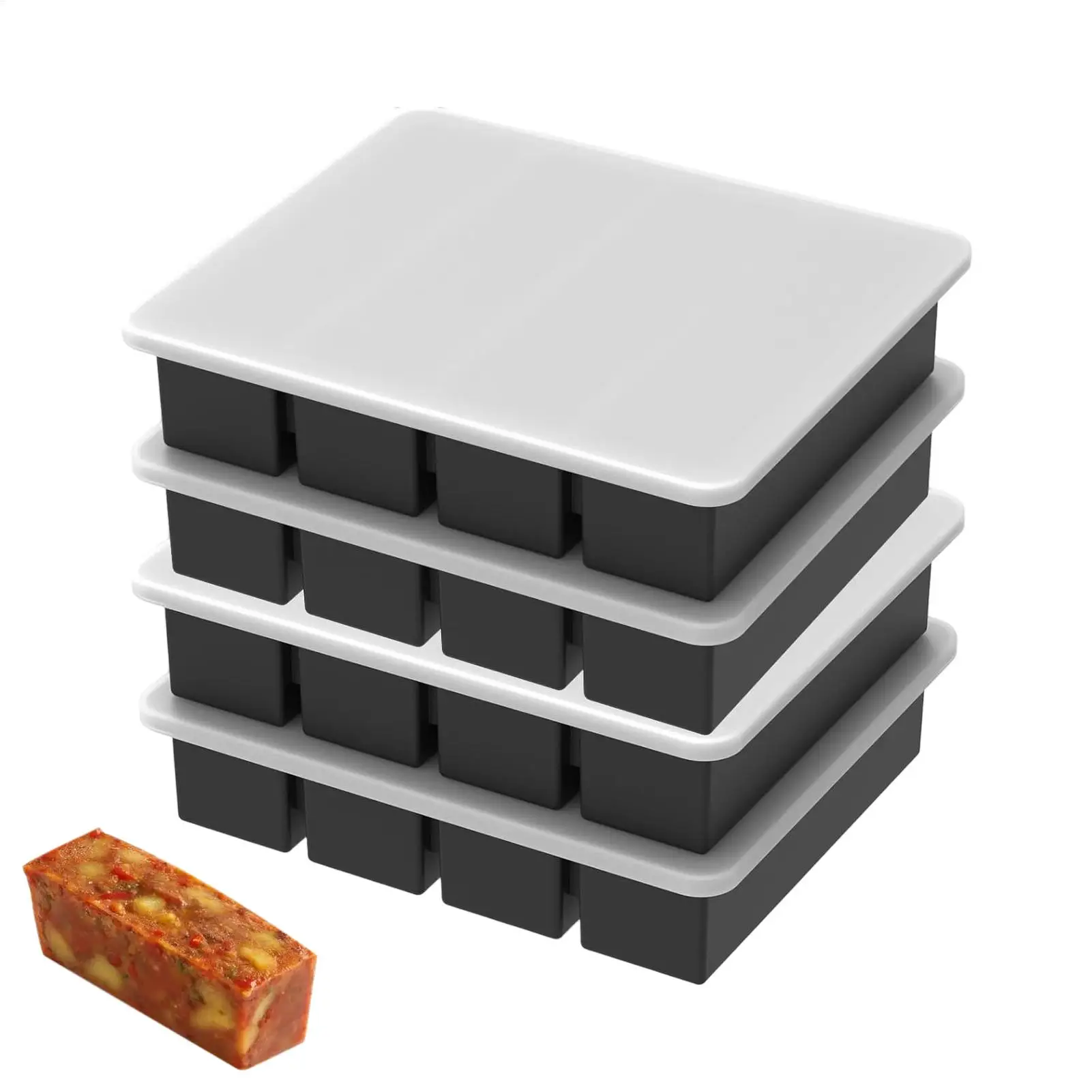 Leakproof Silicone Freezer Trays 4 PCS Soup Broth Stock Ice Cubes Molds Food Storage Containers for Kitchen Dishwasher Safe
