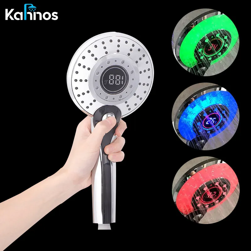 

LED Shower Head High Pressure Temperature Show 3 Modes Color Bathroom Spa Round Shower Sprayer Water Saving Filter Shower Head