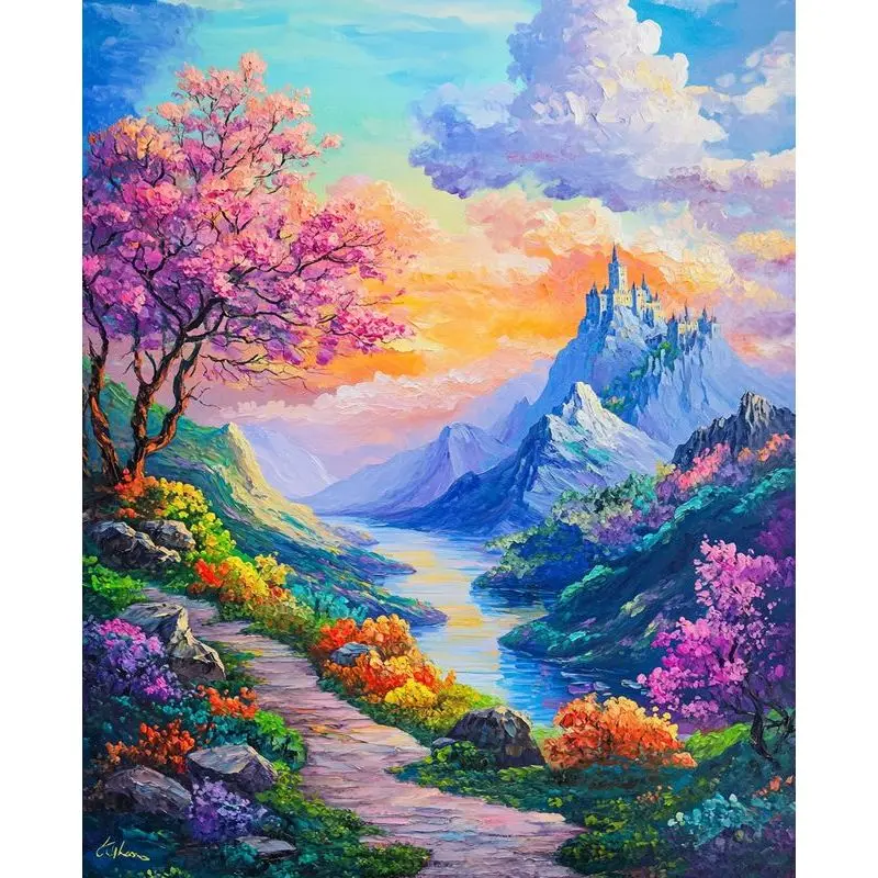 

PhotoCustom Diy Paint By Numbers Kit For Adults Colorful Mountain Peaks Acrylic Painting By Numbers Art On Canvas Wall Decor Gif