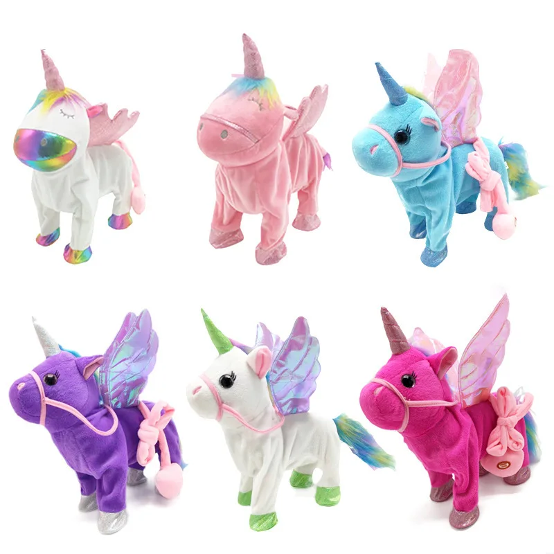 Wholesale Of Walking Unicorn Plush Toys Rope Tied Electric Dolls Singing And Swinging Dolls Holiday Gifts Unicorn Electric Doll