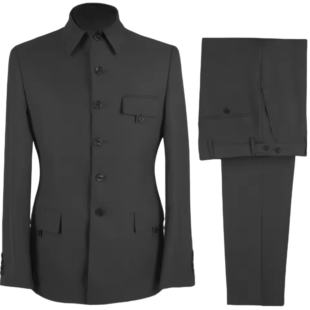 

Новые мужские костюмы в стиле сафари, официальная повседневная одежда, воротник-стойка, формальный повседневный деловой костюм Homme на заказ (пиджак + брюки)