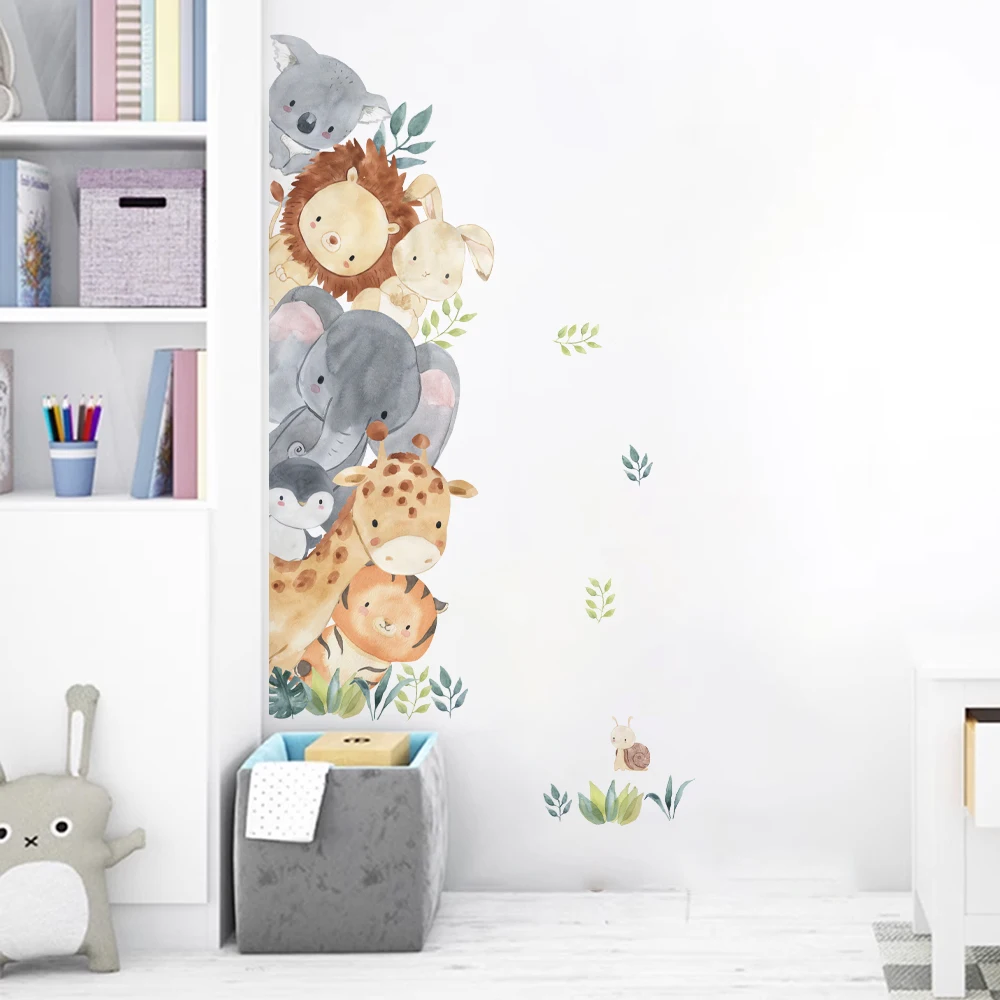 Cute Cartoon Peep Animals Wall Stickers for Kids Room Elephant Giraffe Tiger Waterproof Vinyl Decal  Bedroom Door Wall Sticker