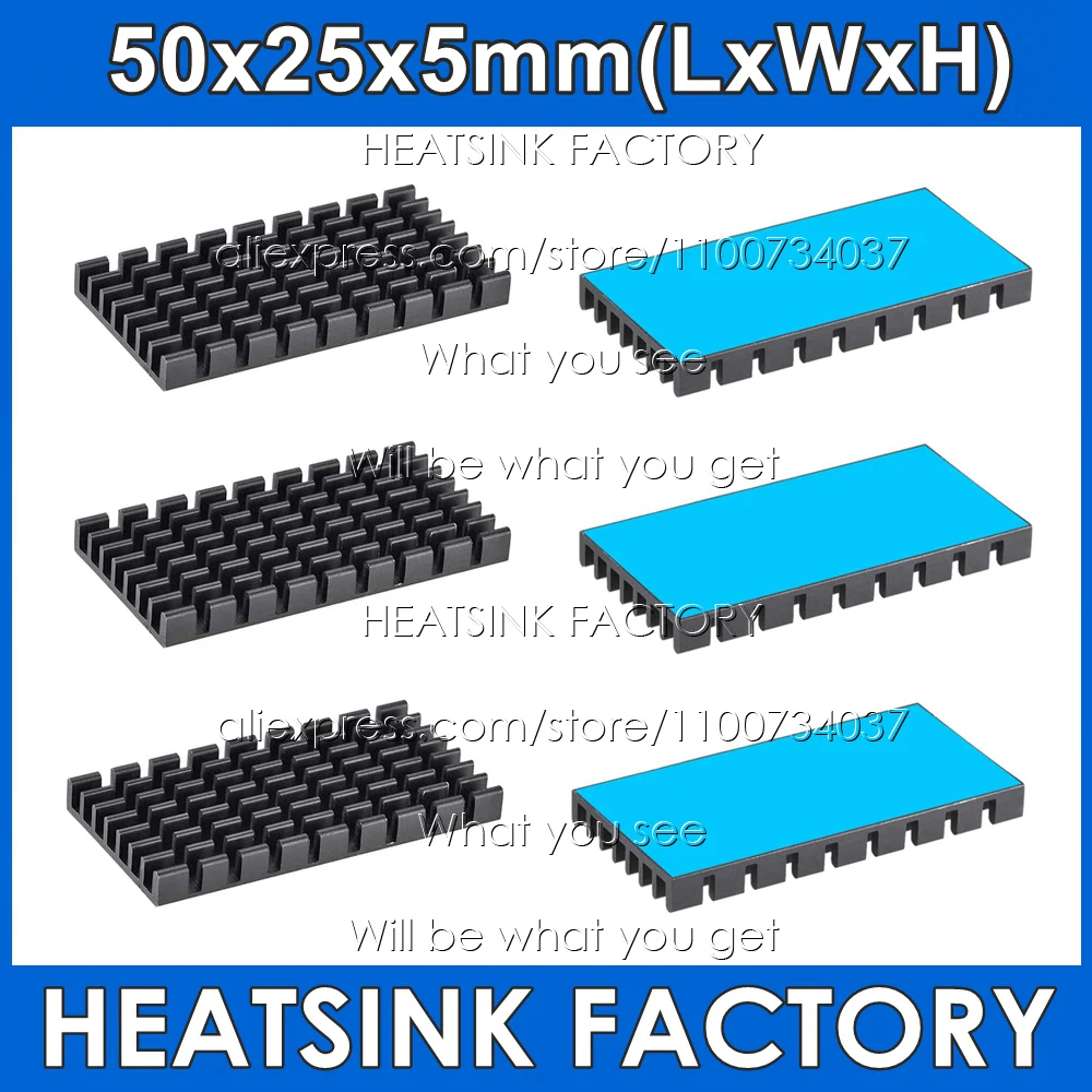 

50x25x5mm Black Slotted Anodized Aluminum Heat Sink Cooler Radiator Heatsink With Thermal Tape Applied