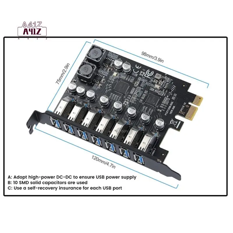 

A41Z-USB 3.2 Адаптер Pci Express Pci E на 7 портов USB3 Gen1 Карта адаптера расширения Pci-E Extender Карта Pci Express