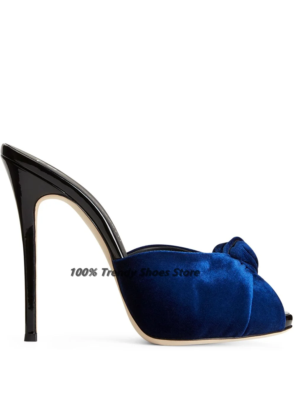 

European and American Blue Satin Bow Sexy Women's Slippers With Slim Heels, Fashion Show New Women's Shoes