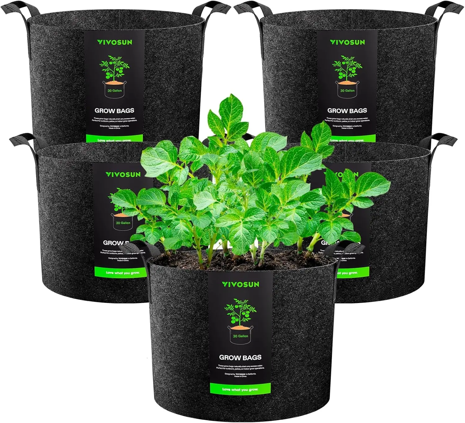 

5-Pack 30 Gallons Grow Bags, Heavy Duty Thickened Nonwoven Fabric Pots with Handles