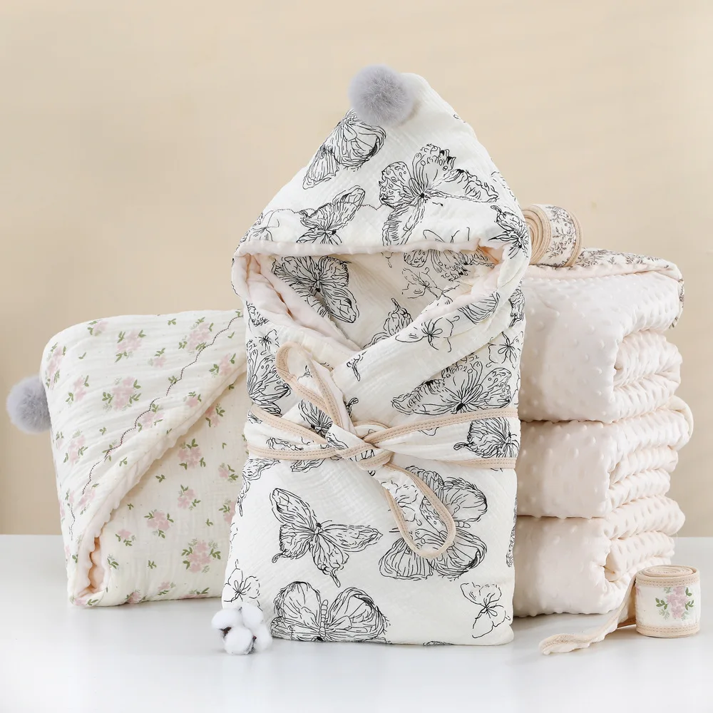 

Хлопковое одеяло-пеленка для новорожденных мальчиков и девочек, с милым мультяшным медвежонком, мягкая муслиновая пеленка для младенцев, осенне-весеннее одеяло, новинка