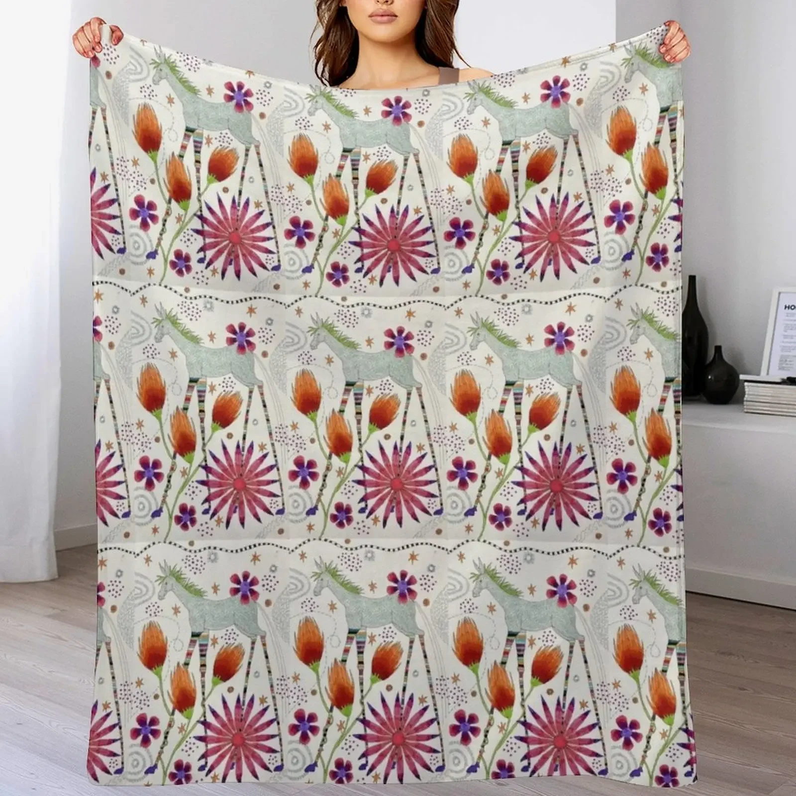 

Tall Horse with Flowers Throw Blanket decorative Vintage Blankets