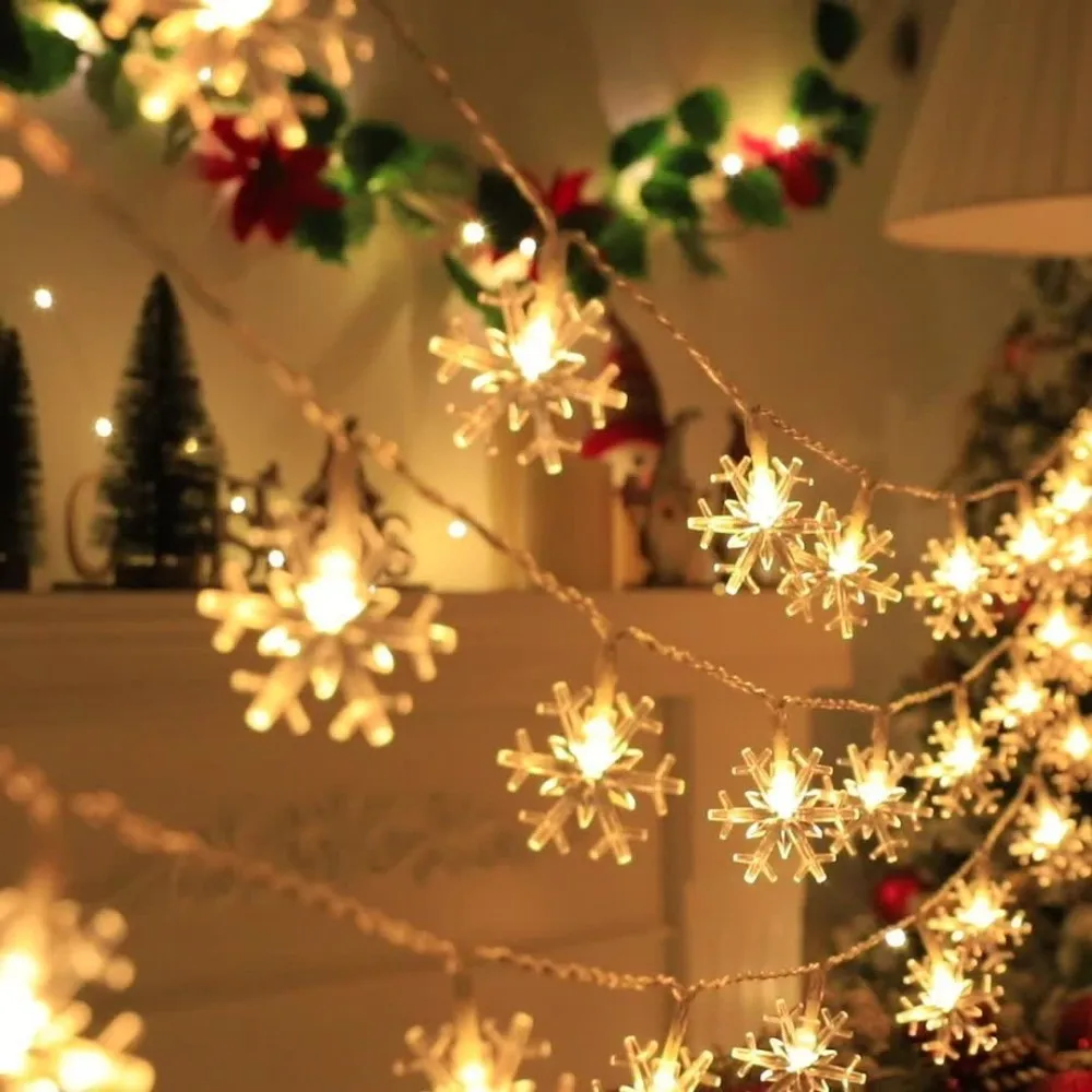 1PC 10/20/40LED Battery Box Snowflake Light String, LED Fairy Light, Suitable For Bedroom, Wedding, Party, Holiday Decoration