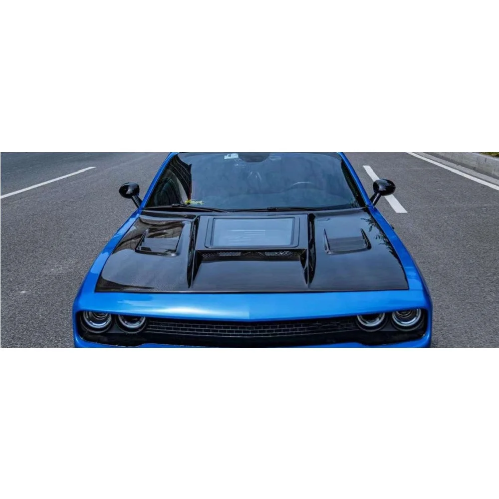 C Style Carbon Fiber Front Hood Bonnet With Glass Fit For Dodge Challenger 2008- Engine Cover High Quality