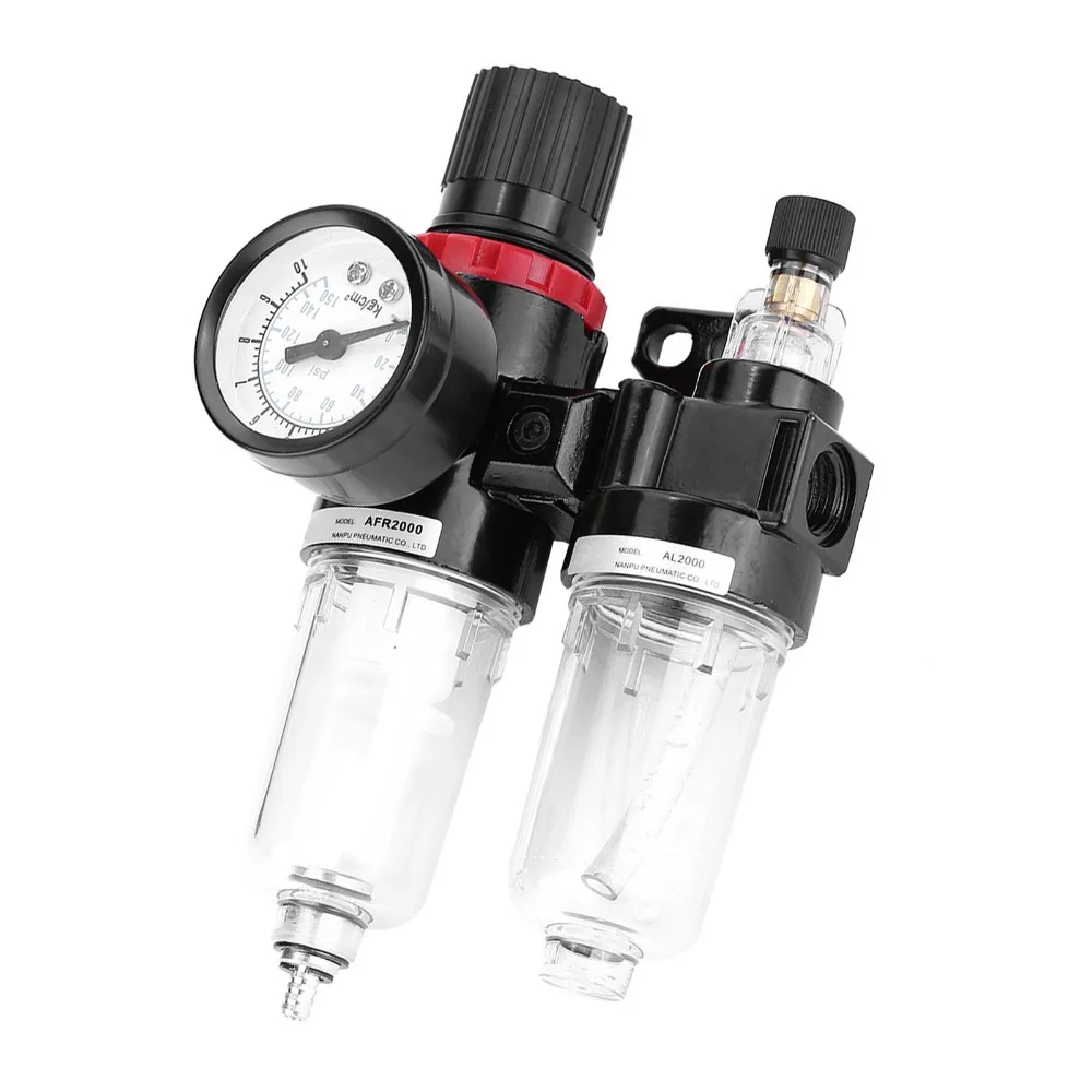 Aluminum Alloy Air Filter Regulator Lubricator Semi-Auto Drain Valve Compact Compressed Air Filter Regulator Black
