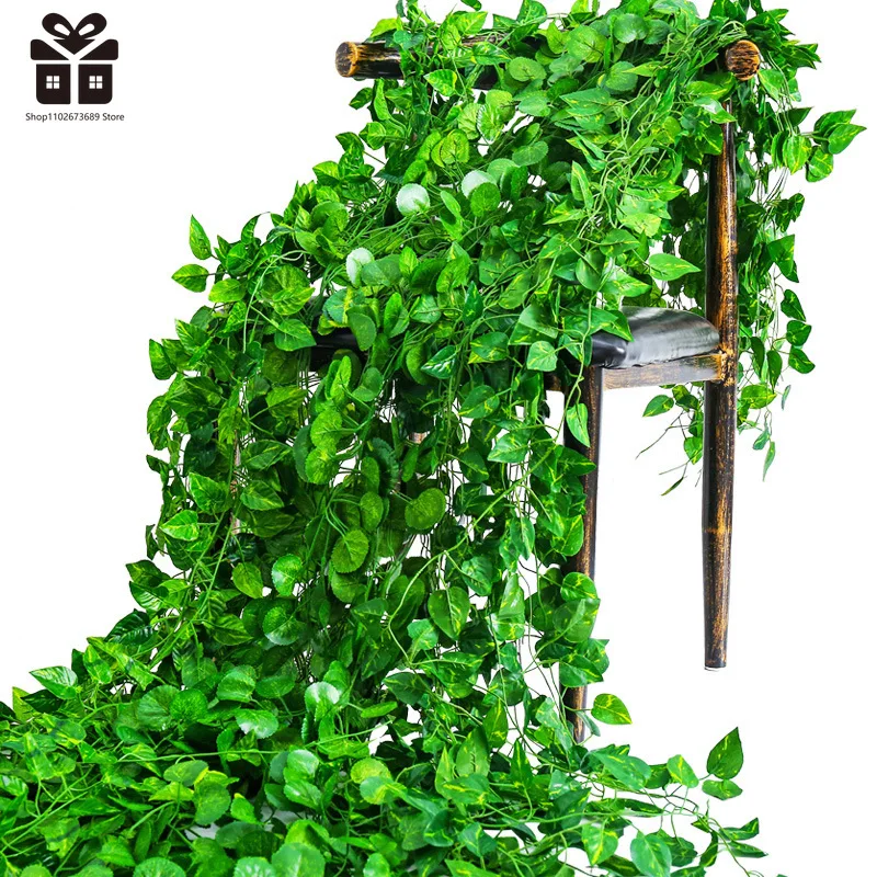 2.1M Artificial Plant Green Ivy Leaf Garland Silk Wall Hanging Vine Home Garden Decoration Wedding Party DIY Fake Wreath Leaves