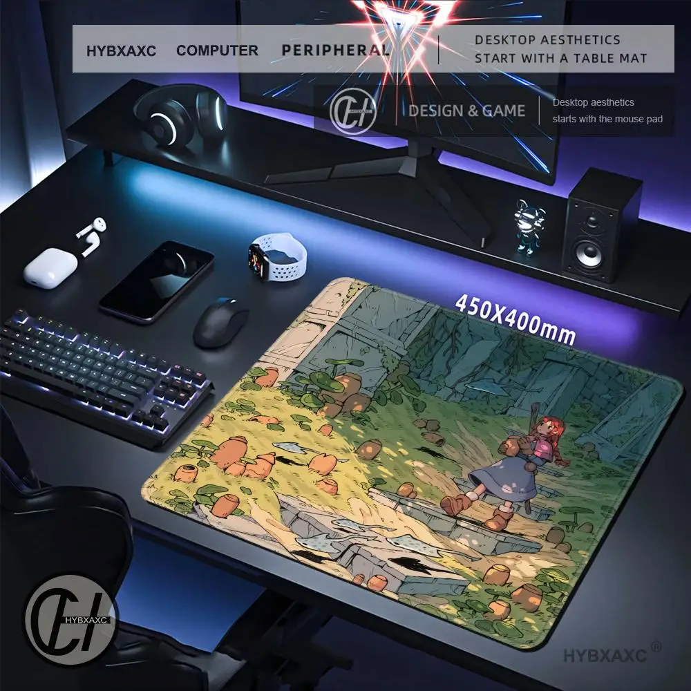 HYBXAXC Anime Adventure Girl Ruins Mouse Pad Large Fantasy Desk Mat for Gaming Office for Work Setup, Computer Accessories