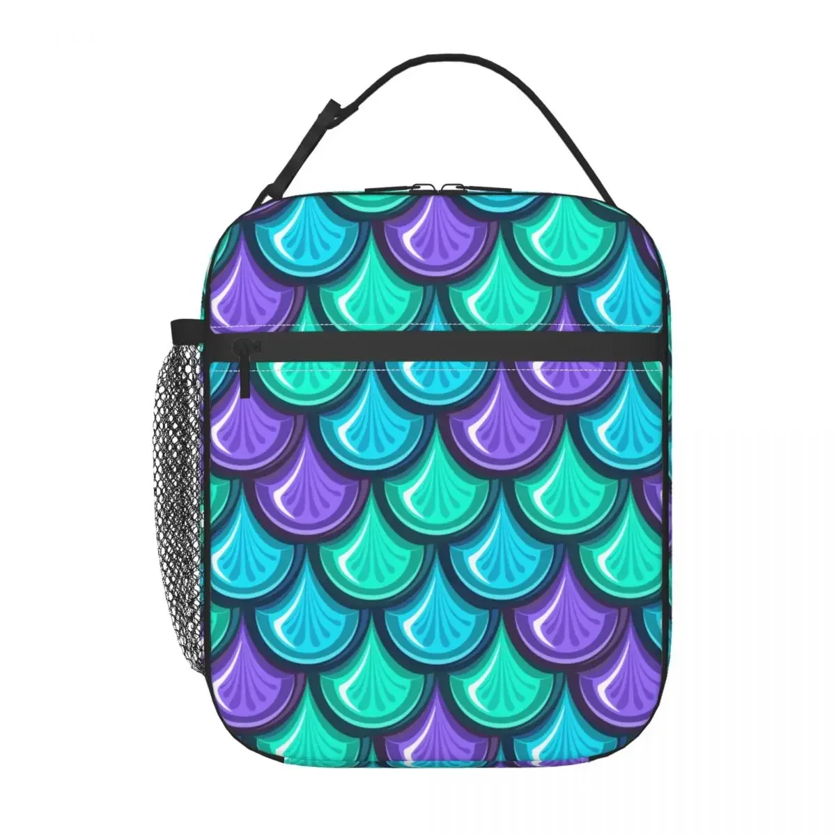 Seamless Colorful River Fish Scales Insulated Lunch Bag for School Office Mermaid Colorful Waterproof Thermal Cooler Lunch Box