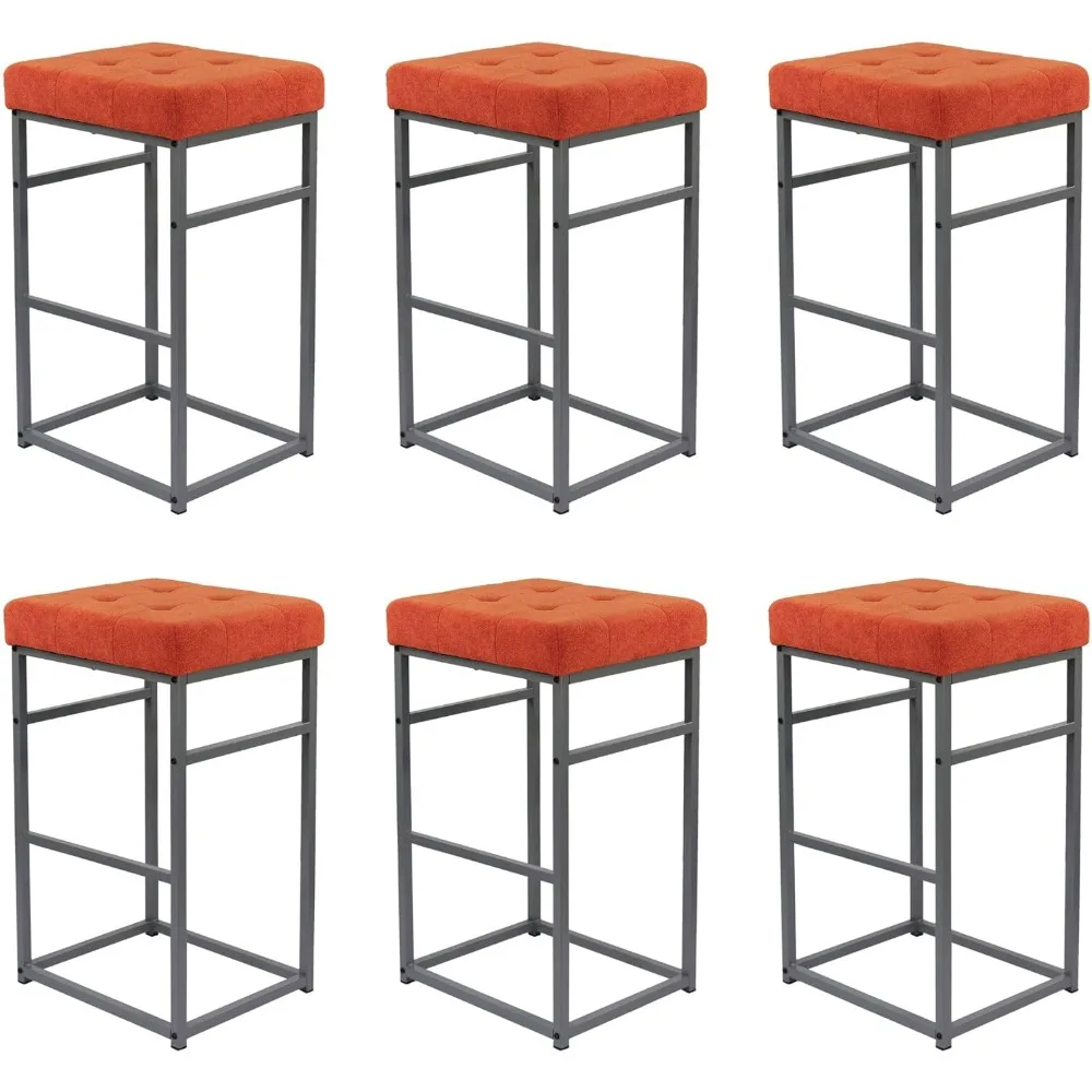 

30 inch Orange Bar Height Bar Stools with Gray Legs,Chenille Upholstered Kitchen Island Stool for Dining Room Living Room,