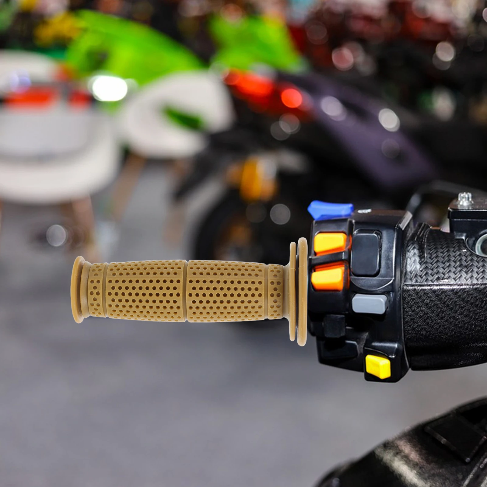 

2pcs Vintage Motorcycle Grips Rubber Handlebar Hand Grips For Bikes Dirt Bike Non-Slip Universal Fit Durable Yellow Throttle