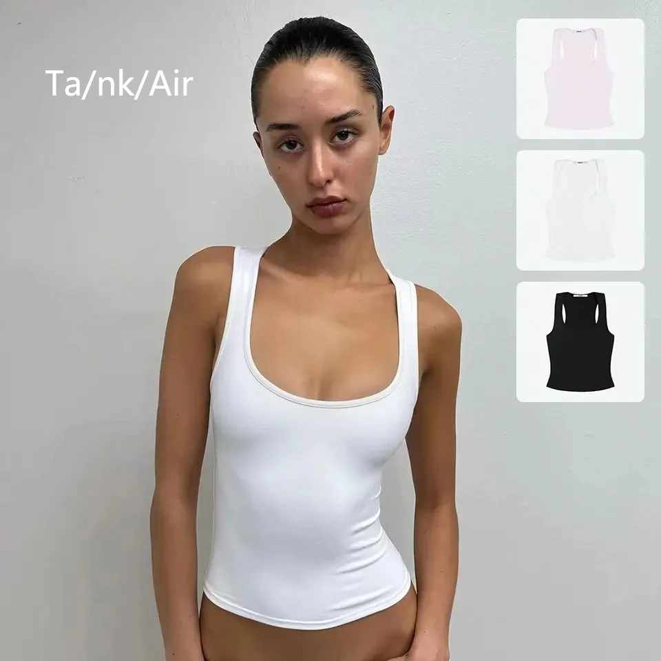 

Women's Summer Sleeveless Camisole Wide Strap Racerback Tank Top Sexy Slim Fit Casual Sports Yoga Fitness Streetwear Clothing